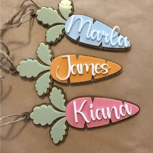 🐰 Custom Easter Basket Name Tags 🌷Easter Carrots Handmade Wood Acrylic
